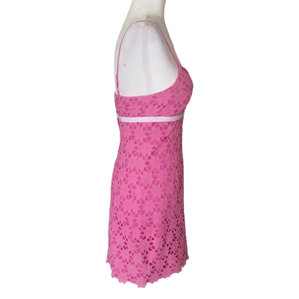HTF Lilly Pulitzer Pink Floral Eyelet Lace White Ribbon Sheath Mini Dress - 0 - Picture 5 of 9